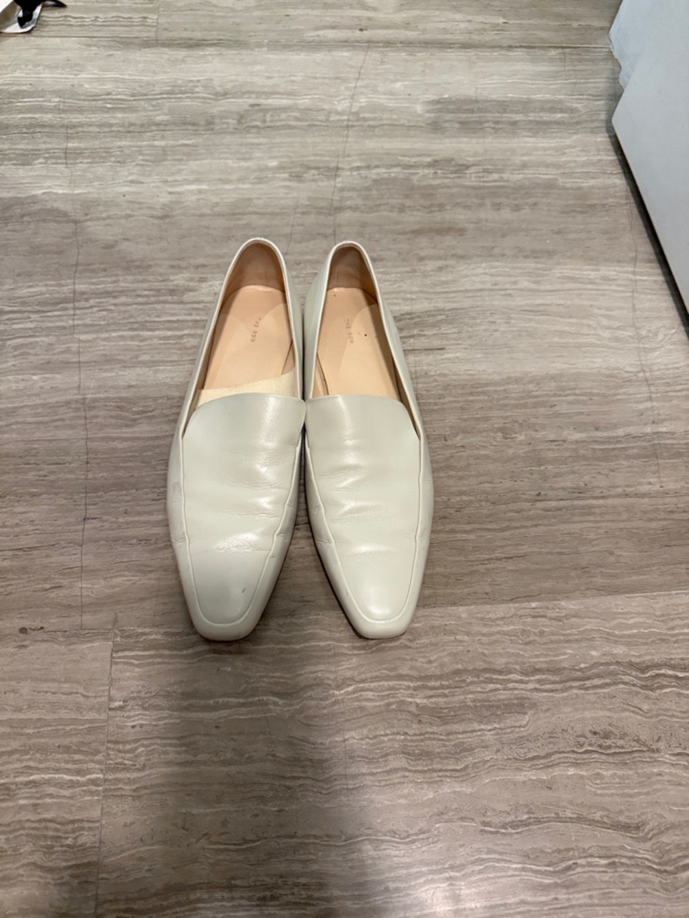 The Row Cream Leather Slip-On Loafers